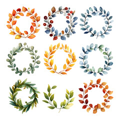 Autumn Wreath Illustration Collection, element, isolated on white background, png cut