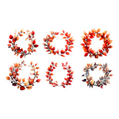 Autumn Wreath Illustration Collection, element, isolated on white background, png cut