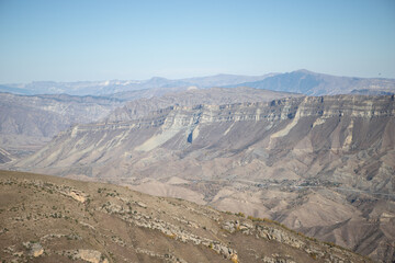 Mountains in Dagestan in the Caucasus and the blue sky