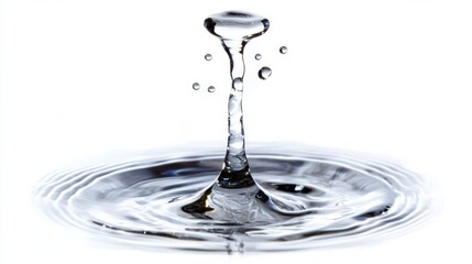 Crystal Clear Water Droplet Splash on White Background