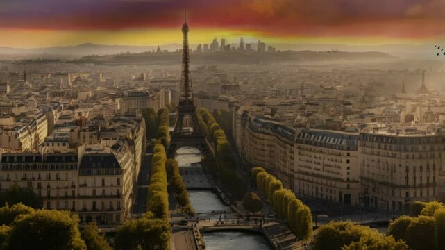 the beauty of the city of Paris and the Eiffel Tower in the morning, afternoon and evening