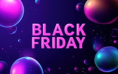 Naklejka premium Black background with abstract glowing shapes. banner design for Black Friday sale. liquid hologram elements on a dark background. poster or web promotion advertising a Black Friday offer.