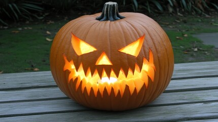Fototapeta premium A Carved Jack-o'-Lantern with a Glowing Face