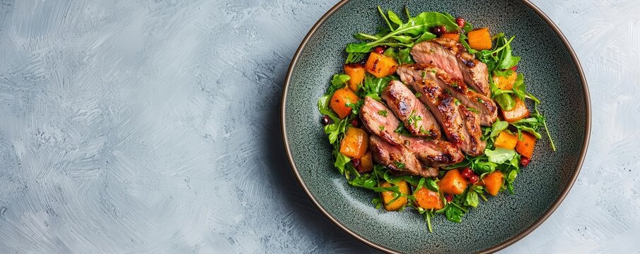 Studio setup for food photography with a DSLR on a tripod, shooting a beautifully styled dinner plate under controlled lighting, 3D illustration