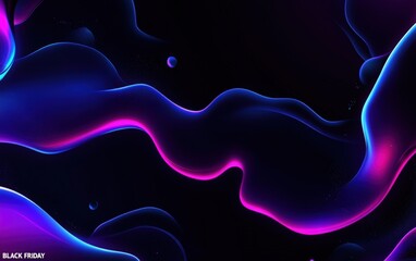Obraz premium Black background with abstract glowing shapes. banner design for Black Friday sale. liquid hologram elements on a dark background. poster or web promotion advertising a Black Friday offer.