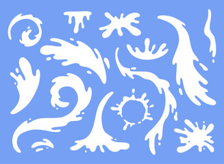 Set flat milk splash. Vector illustration. Design elements. Isolated vector shapes.