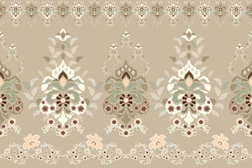 Motif African ethnic handmade beautiful Ikat art.African Ikat ethnic tribal, boho colors seamless wallpaper.Animal print on ethnic tropical pattern.Motifs African boho paisley Floral Ikat background