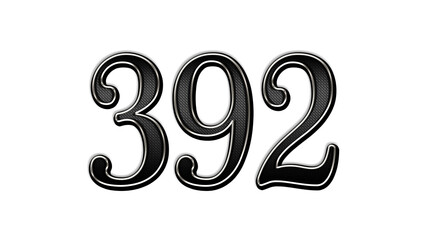 black metal 3d design of number 392 on white background.