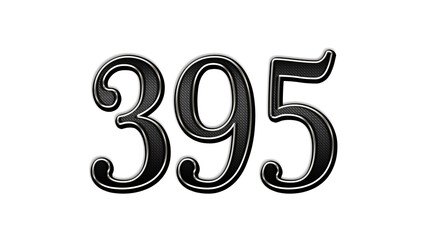 black metal 3d design of number 395 on white background.