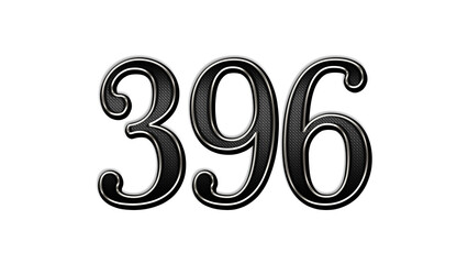black metal 3d design of number 396 on white background.