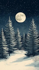 Naklejka premium Moonlit Pines, Evergreen trees