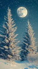 Moonlit Pines, Evergreen trees