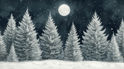Naklejka premium Moonlit Pines, Evergreen trees