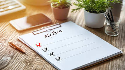 Checklist on a Clipboard with a Pen.