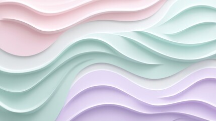 Fototapeta premium Pastel Dreamscape, Abstract 3D Background of Intertwining Waves in Pink, Green, and Lavender Hues