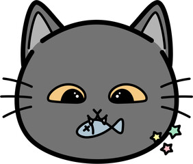 Cute gray cat eat fish