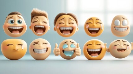 Obraz premium A variety of expressive emoji faces showcasing different emotions.
