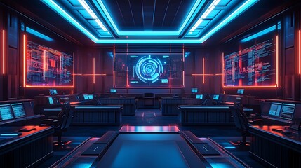 Obraz premium A futuristic courtroom where AI-driven automation is used to handle legal cases, glowing holographic screens showing auto-generated case files and legal documents,