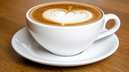 Fototapeta premium Delicious Latte with Heart Design on Wooden Table