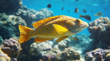Yellow-edged lyretail grouper (Variola louti) captured underwater in the Red Sea.