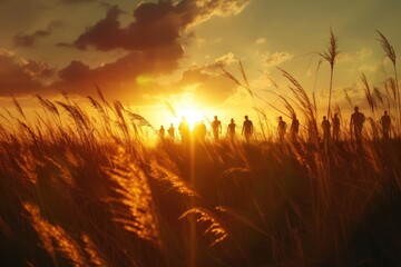 Naklejka premium Wind Energy at sunset grass landscape grassland.