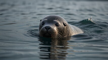Swimming seal. The bearded seal, also called the square flipper seal.