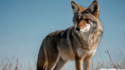 Obraz premium Coyote (Canis latrans) in a large snow covered field