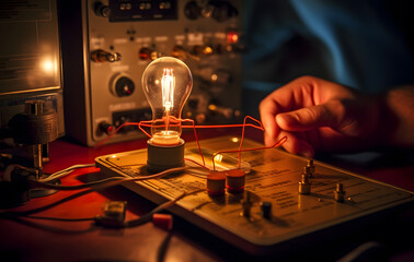 People working with electrical systems, light bulbs