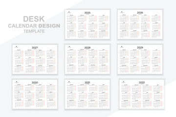 New modern minimal style 2025, 2026, 2027,2028, 2029, 2030, 2031, 2032 desk calendar set collection vector design