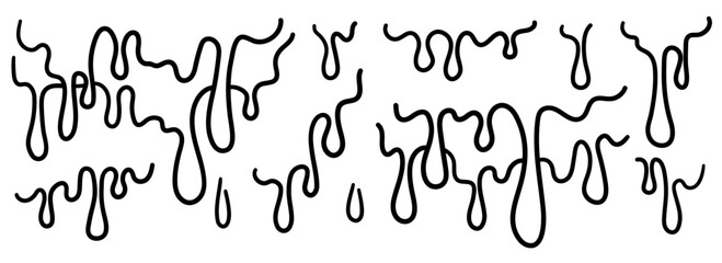 Dropping doodle liquid vector set for design and decor. Hand drawn dripping slime decorative elements.