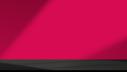 Fototapeta premium Studio Background with lights shining on Black floor, Pink wall room with spotlights,Backdrop 3d Podium Display for Product Design,Creative Design Copy Space Product Presentation Podium Interior