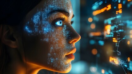 Man Examining His Virtual Counterpart Amidst Cybersecurity and Identity Concepts