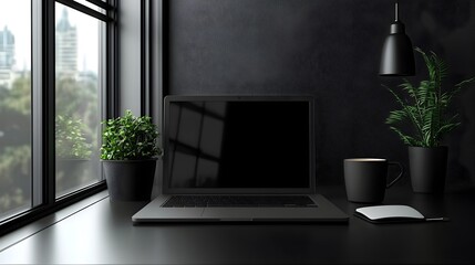 Minimalist Modern Home Office Setup with Laptop and Accessories on Clean Desk