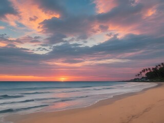 beach scene with a sunset sky