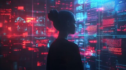 An AI-powered legal research platform, data-driven visualizations of case law floating in a virtual space, a lawyer using advanced tech tools to automate document reviews, modern minimalist design,