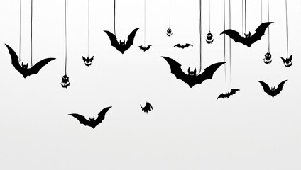 bats and jack-o'-lanterns hanging from a tree branch.