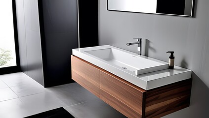 bath features wooden panel ceramic sink minimalist modern design created skilled craftsmen luxurious feel indoors always