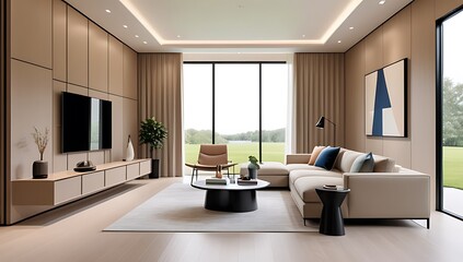 beige walls modern furniture decorative elements create contemporary home design featuring paneling detailed renderings