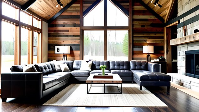 modern living room features rustic barn wood paneling interior loft design