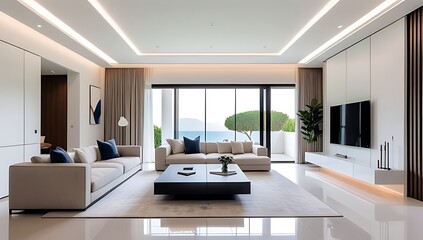 modern minimalist decor luxury villa living room features abstract ceilings elegant furnishings