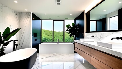 modern white bathrooms feature marble floors lush greenery inside homes created skilled interior designers
