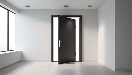 room interior rendered three dimensions around single door