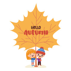 Autumn Illustration With Cartoon Kids