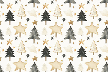 Hand-drawn winter trees and star pattern. perfect for elegant textiles, wallpapers, and gift-wrapping paper.