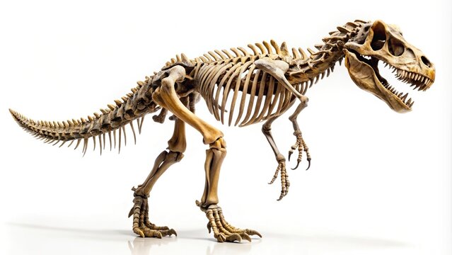 Tyrannosaurus rex skeleton on white background