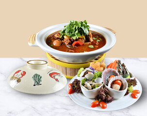 local cook live fresh catfish seafood fish chicken pork meat with spicy red dry chili curry sauce and vegetable rice asian Chinese banquet halal seafood steamboat cafe restaurant menu set combo crop