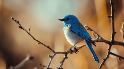 Obraz premium Mountain Bluebird Perched on a Branch in a Natural Setting for Wildlife Photography