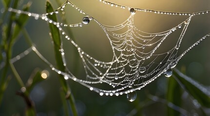 Dewy Spider Web in Morning Light
