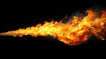 Ultra slow motion side flame flash isolated on black background
