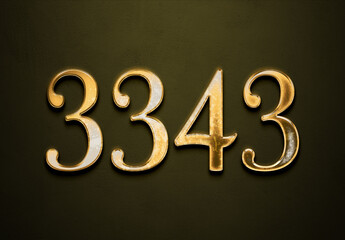 Old gold effect of 3343 number with 3D glossy style Mockup.